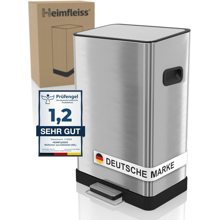 Відро для сміття Heimfleiss 50 л Педальне відро для сміття Дизайнерське прямокутне відро з нержавіючої сталі Сучасне відро для смі
