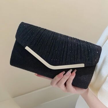 Клатч жіночий блискучий, мініатюрна сумочка-конверт, елегантна вечірня сумочка для нареченої, з від'ємним ланцюжком для весілля, вечірки, випускного (Чорний)