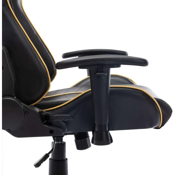 Геймерське крісло з чорно-золотої штучної шкіри з високою спинкою та 2 подушками, регульоване по висоті робоче крісло для ергономічної підтримки, 5 коліщаток, 67 x 61 x 133 см, чорно-золотий