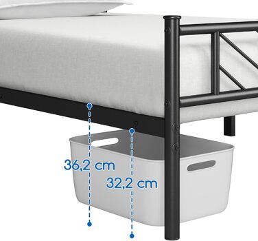 Металеве ліжко Yaheetech 90 x 200 см Мінімалістичний каркас ліжка з узголів&39ям Гостьове ліжко з рейковою основою для спальні Гостьова кімната 32 см Висота під ліжком Чорний колір 90 x 200 см