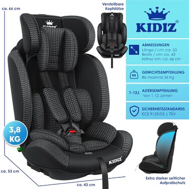 Дитяче автокрісло KIDIZ Triangle Premium дитяче автокрісло оболонка автокрісла 9 кг - 36 кг 1-12 років група 1/2/3 універсальне сх