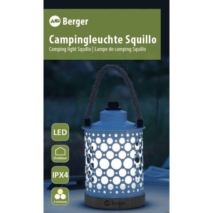 Ліхтар для кемпінгу BERGER Squillo Ліхтар для кемпінгу з акумуляторною батареєю та USB-портом живлення 3 регульовані колірні температури Акумуляторний кемпінговий ліхтар для використання без живлення від мережі Ліхтар для кемпінгу на випадок відключення е