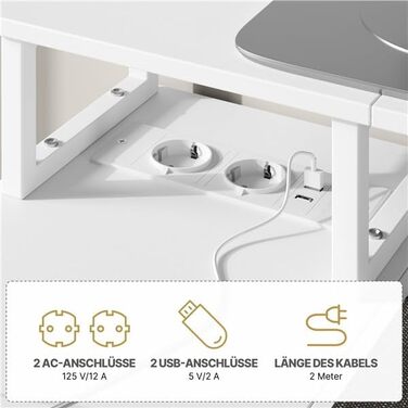 Г-подібний стіл Yaheetech з розетками, 120 x 68 см, білий, двосторонній ігровий стіл з кріпленням для монітора, 4 шухляди, 2 полиці та 1 сумка для зберігання, кутовий стіл для домашнього офісу