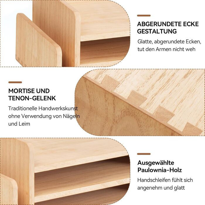 Дерев&39яний органайзер для столу KIRIGEN, папка та лоток для листів, пошти та документів, 3-рівневий офісний органайзер, сортувальник листів, тримач для телефону, лоток для файлів з натурального дерева, натуральний колір