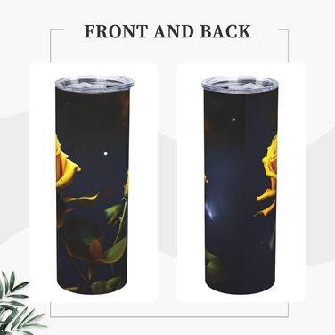 Кухоль з прямою трубочкою, 590 мл, жовті троянди, зоряна ніч, принт, дорожній кухоль, підходить для кемпінгу, офісу та дому