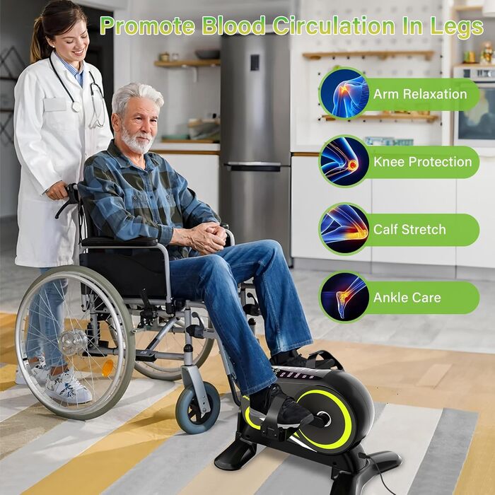 Електричний педальний тренажер TODO для людей похилого віку з 12 швидкостями, міні-велотренажер з автоматичним-ручним режимом, 6 рівнями опору, тренажер для ніг сидячи, РК-дисплей, пульт дистанційного керування та ремінець для ноги