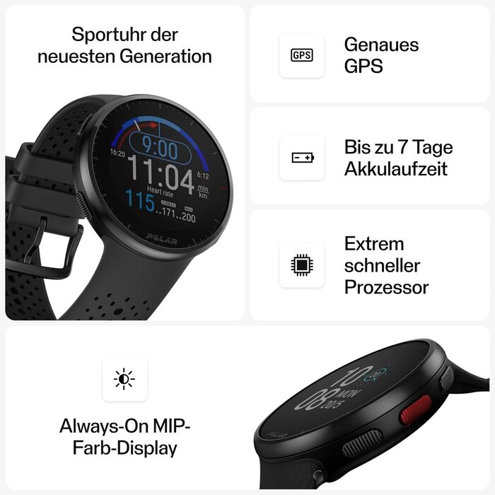 Сучасний спортивний GPS-годинник, пульсометр, смарт-годинник для чоловіків та жінок, годинник для бігу та тренувань, моніторинг сну та трекер активності Carbon Grey Pacer Pro