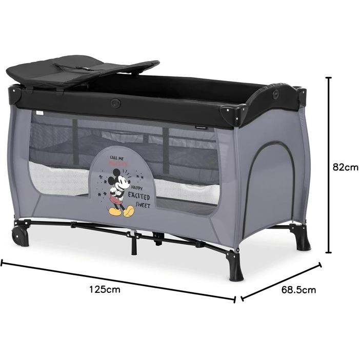 Дорожнє ліжечко Hauck Sleep N Play Center, Міккі Маус, швидко та компактно складається, з пеленальною підкладкою та сумкою для подорожей, 120 см x 60 см, від народження 15 кг SLEEP N PLAY Міккі Маус