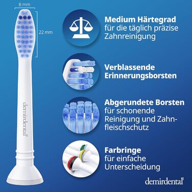 Насадки demirdental підходять для змінних щіток Philips Sonicare ProResults Середні насадки для щітки для щоденного точного чищення зубів, HX6018, 8 шт.