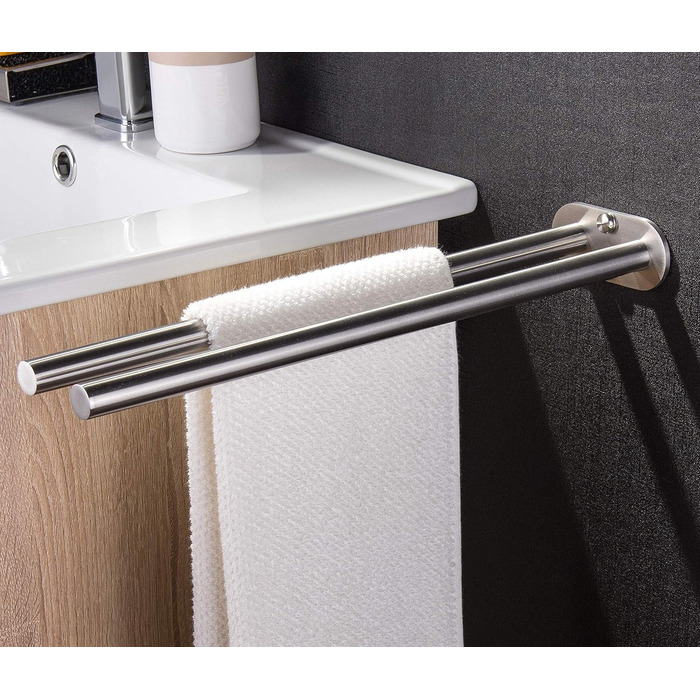Рушникосушка двоплечий рушникосушка для ванної кімнати настінний подвійний з нержавіючої сталі матовий 40см сріблястий