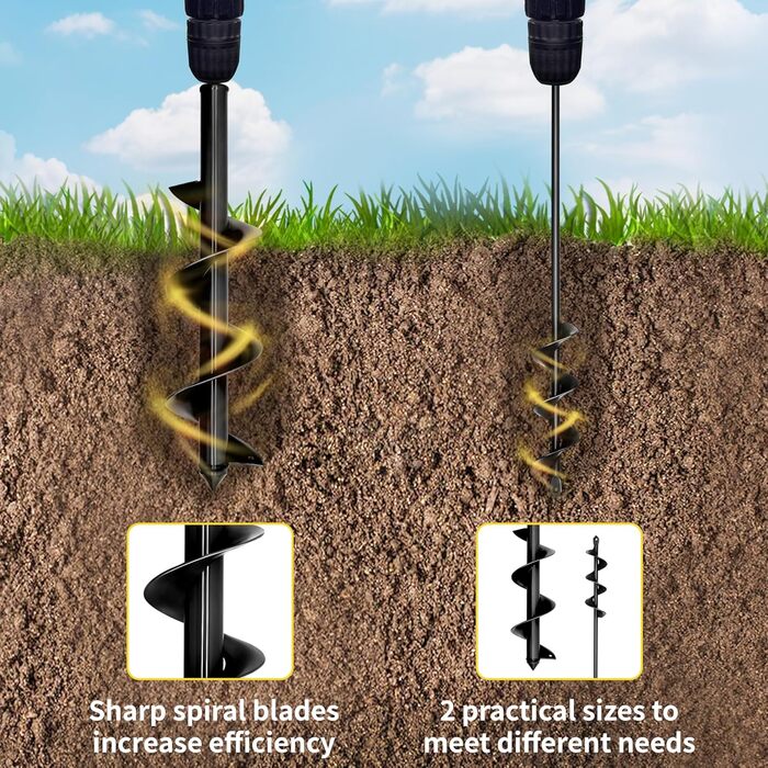 Універсальний набір ґрунтобурів для дриля 4x42 см та 9x40 см, садовий бур для шуруповерта, легкий спіральний бур, бур для посадки цибулин, овочів та неглибоких садових робіт, чорний 4x42 9x40 см
