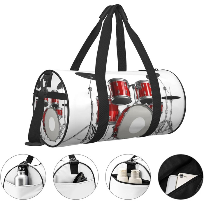 Дорожня сумка з принтом губ у чорно-білу смужку, кругла форма, великий об'єм, легка та міцна, чудовий подарунок для походів, відпустки, ділових поїздок та іншого, стильний дизайн барабанної установки.