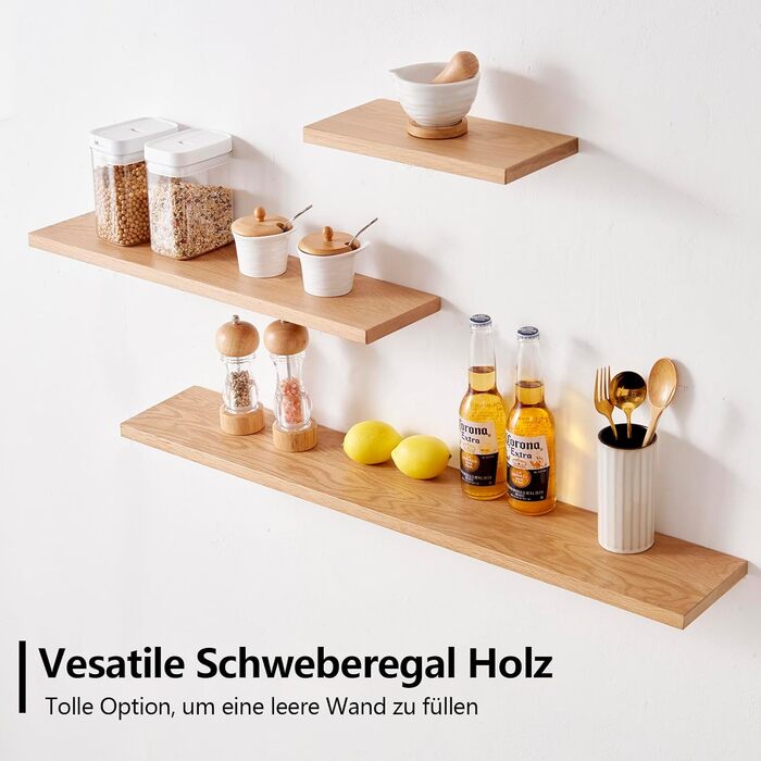 Плаваюча дерев&39яна полиця, настінна полиця дуб 30 см, комплект з 2 предметів, маленька полиця дубова настінна дошка, полиця для спецій, полиця для ванної кімнати, спальні, вітальні, кухні 30 см 2 шт. (натуральний дуб)