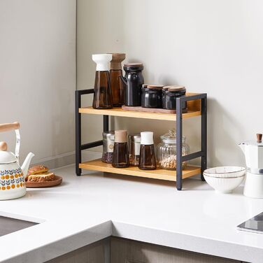 Рівнева підставка для спецій, кухонна полиця, органайзер для стільниці, настільне сховище для спецій, для кухні, вітальні, офісу, натуральний колір TLJ002N, 2-