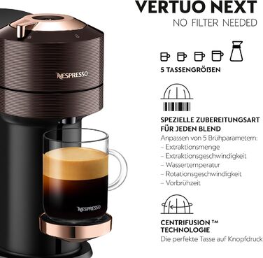 Кавова капсульна машина преміум-класу Nespresso De'Longhi ENV 120.BWAE Vertuo Next з піноутворювачем молока, коричнева