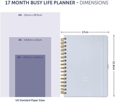 Календар зустрічей на 17 місяців у середині року Busy Life з серпня 2024 року по грудень 2025 року - Cloud - Планувальник A5 на тиждень із подвійним розкладом, кишенею та списками покупок