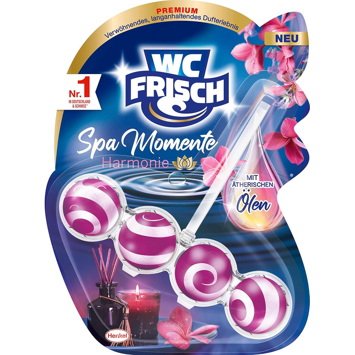 Туалетний камінь WC-Frisch Spa Moments Harmony (10 шт. 50 г), WC Fragrance Flusher з розкішними ефірними оліями, WC Stone для насолоди та тривалого аромату 10 упаковок по 10 шт.