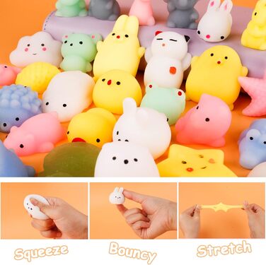 М'які іграшки Mochi Squishy Toys 40 Pcs Moji Fidget Toy, Kawaii Animal Squishies Party Bags Filler Stress Relief Toy для дітей дорослих Різдво Подарунок на День Народження 40 Шматків