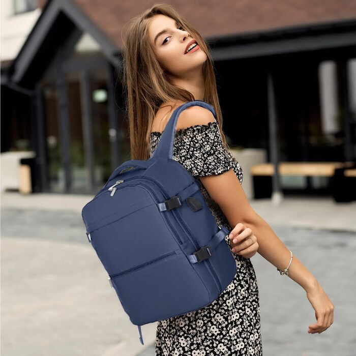 Рюкзак для ручної поклажі Ryanair 40x30x20, невеликий дорожній рюкзак, ручна поклажа, дорожній рюкзак для Ryanair, Easyjet та Wizz Air з відділенням для ноутбука та кишенею проти крадіжки, D-синій