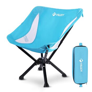 Складаний та портативний кемпінговий стілець VILLEY, синій, складний кемпінговий стілець з алюмінієвою рамою та міцною та дихаючою тканиною, вантажопідйомність 150 кг, кемпінговий стілець з сумкою для використання на свіжому повітрі, риболовля