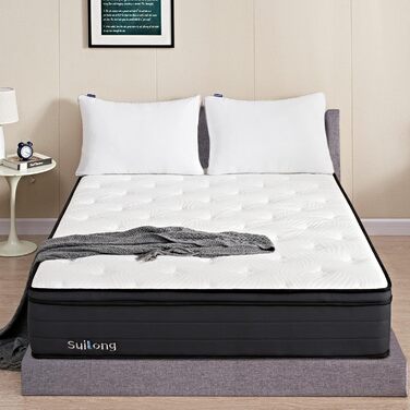 Матрац Suilong Luxury Premium 140x200x30см Жорсткість H3 H4, Виготовлено за німецькими стандартами якості, пружинний матрац з 1000 кільцями кишенькової форми Полегшує біль у спині та попереку - 7 зон H3 140x200x30см