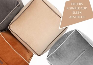 Пуф-табурет ENGLISH HOME, Пуф із квадратним сидінням, Високоякісний пуф із сидінням, Легкий у догляді пуф, Пуф-табурет для вітальні, спальні, Casha, 45x45 см, Бежевий