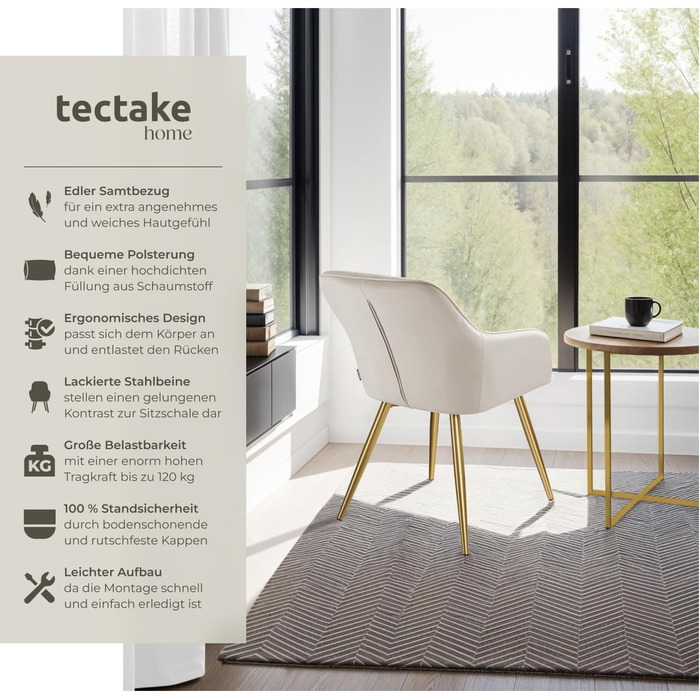 Обідній стілець tectake, зручне крісло, м&39яке крісло, коктейльне крісло з оксамитової тканини, крісло для відпочинку для вітальні, їдальні, сучасні кухонні стільці, офісне крісло - сіро-коричневий/золотий 1 стілець сіро-коричневий/золотий