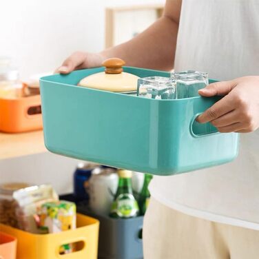 Набір з 8 барвистих коробок для зберігання, пластикові кошики для зберігання, органайзери для кухонних шаф з ручками, коробки для зберігання кошиків, пластикові кошики для ванної кімнати, кухні, комори, 8 л, барвисті