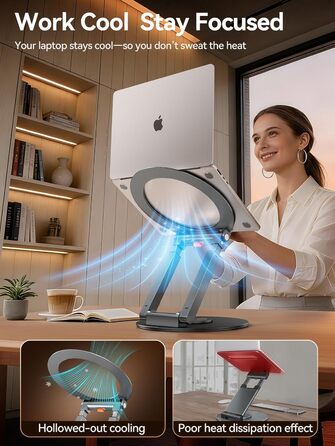 Стійка для ноутбука Anifrim 360 з регулюванням висоти та кута нахилу, розширювана, ергономічна підставка для ноутбука для стоячих столів, сумісна з MacBook та ноутбуками 10-17 дюймів, сірого кольору