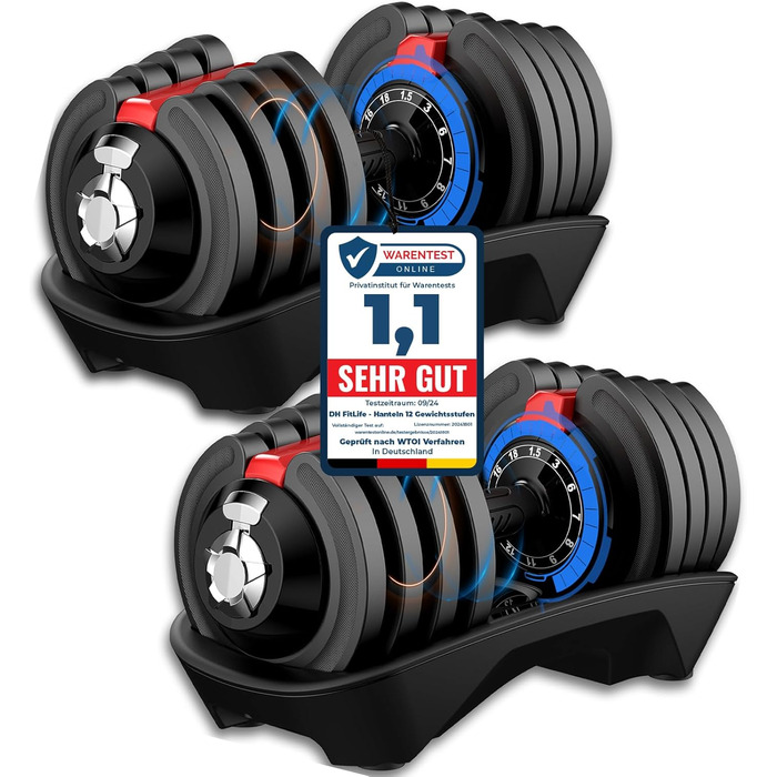 Регульовані гантелі DH FitLife від 1,5 до 18 кг з 12 рівнями ваги