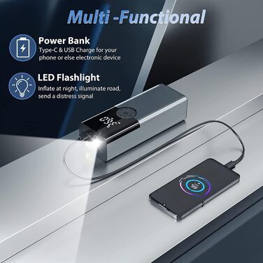 Портативний електронний повітряний насос ZORUMAN 6000mAh, велосипедний насос 150PSI електричний, акумуляторний компресор, акумулят