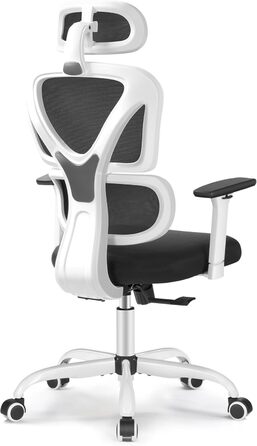 Офісний стілець KERDOM Ергономічне письмове крісло з регульованим підголівником, підлокітниками, поперековою опорою, проти болю в спині Офісний стілець Вантажопідйомність 150 кг/330 фунтів (білий) 9070 Білий