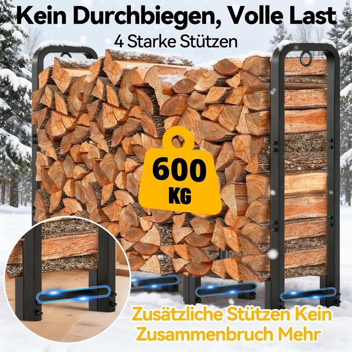 Дров&39яна полиця Amagabeli XXL, сталева дров&39яна полиця 122 см, міцна та стабільна, полиця для зовнішнього використання в саду та на терасі, чорна, регульована довжина 1,2 м