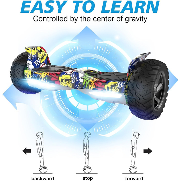 Позашляховий ховерборд преміум-класу RCB 8,5 дюймів – з керуванням через додаток, вбудованим LED та Bluetooth, потужним двигуном, електричний off-road для дітей у стилі хіп-хоп