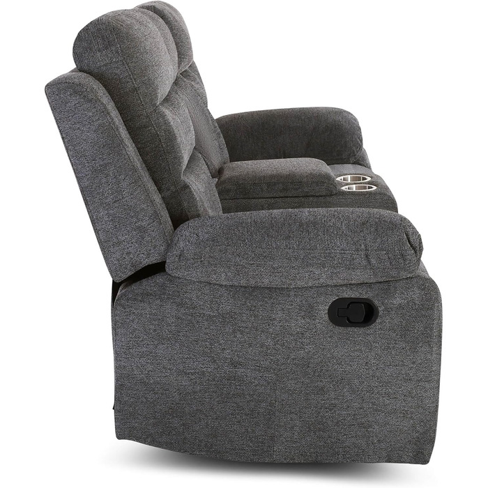 Крісло для кіно Raburg, 2-місне крісло для телевізора з механічною функцією розслаблення та відкидання, легким підйомом, підстаканником, відділенням для закусок, комфортною підкладкою, вантажопідйомністю 130 кг на сидіння Pixx, мікрофібра Темно-сірий Темн