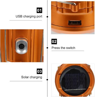 Сонячний світлодіодний багатофункціональний портативний ліхтар для кемпінгу PACKOVE з міцним корпусом, акумуляторний USB, для нічної риболовлі та використання на свіжому повітрі, випадковий колір