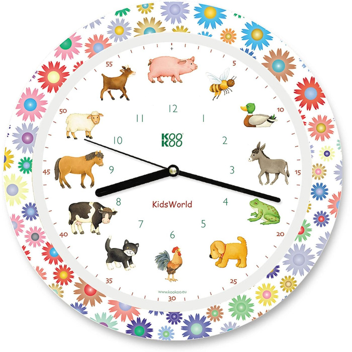 Дитячий годинник KOOKOO KW4000 KidsWorld (жовтий), Ферма з 12 реальними звуками тварин, кварцовий механізм, 34 см