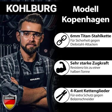 Велосипедний ланцюговий замок KOHLBURG 103 см завдовжки, 6 мм завтовшки ланцюг із титанової сталі - замок для велосипеда з ключем, що замикається 3x, також як замок для електронного скутера та замок для електронного велосипеда - замок для велосипеда висок