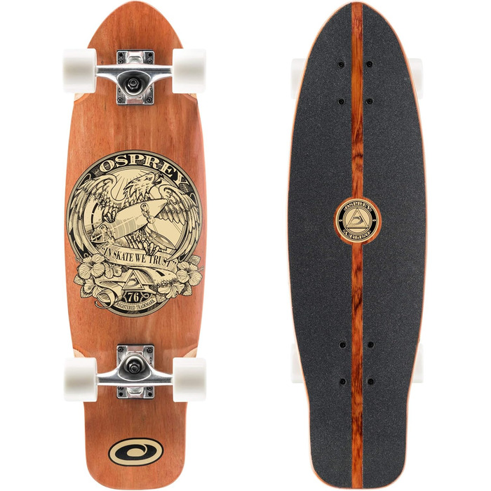 Скейтборд Osprey Single Kick Tail Cruiser In Skate We Trust Brown 27.5" міні-круїзер 70 см old school single kick 7-шаровий канадський клен ABEC-7 PU колеса 60x51 мм для новачків профі In Skate We Trust дизайн оригінал Великобританія 2025