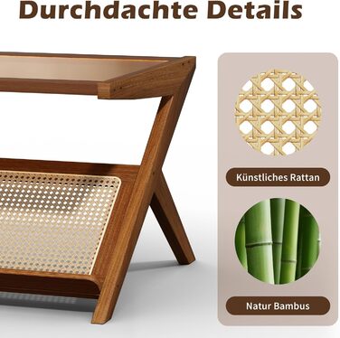 Скляний журнальний столик, 120 x 56 x 44 см, сучасний прямокутний журнальний столик, що підходить для вітальні, квартири та тераси, темний горіх