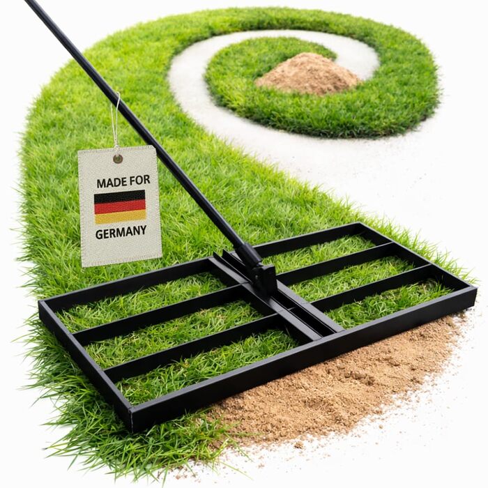 Гребінь для вирівнювання газону з нержавіючої сталі 60x30 см з ручкою 150 см - Міцний вирівнювач для рівномірного догляду за газоном - Ракель для вирівнювання піску та розгладження газону для саду та спортивних майданчиків