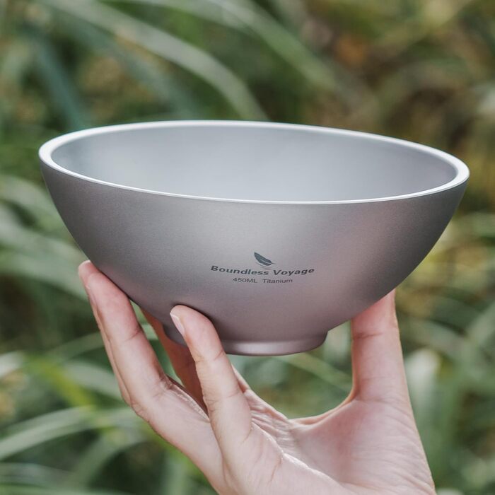 Титанова миска для рисового супу 450 мл Двостінна миска, стійка до опіків, чашка для чаю, легкий посуд для кемпінгу на свіжому повітрі для дорослих та дітей, для піших прогулянок, пікніків та походів Ti1086T Ti1086t-450ml