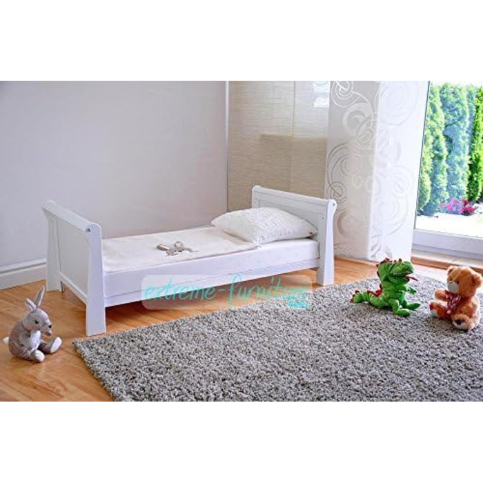 Дитяче ліжечко Marsell, дитяче ліжко, ліжечко для малюків з матрацом з піни алое вера, регульовані поручні для прорізування зубів, біле, трансформується в дитяче ліжко