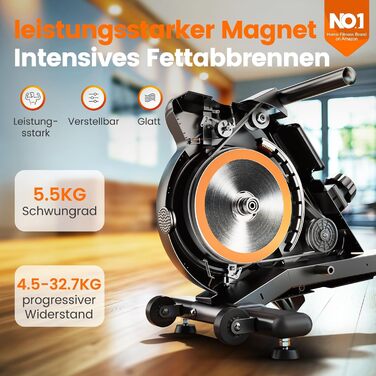 Переможець тесту Гребний тренажер для домашнього використання, надтихий магнітний гребний тренажер (кардіотренування), 16 рівнів опору, додаток та РК-дисплей, компактне зберігання, легке складання, вантажопідйомність до 160 кг 01-магнітний (33 кг)