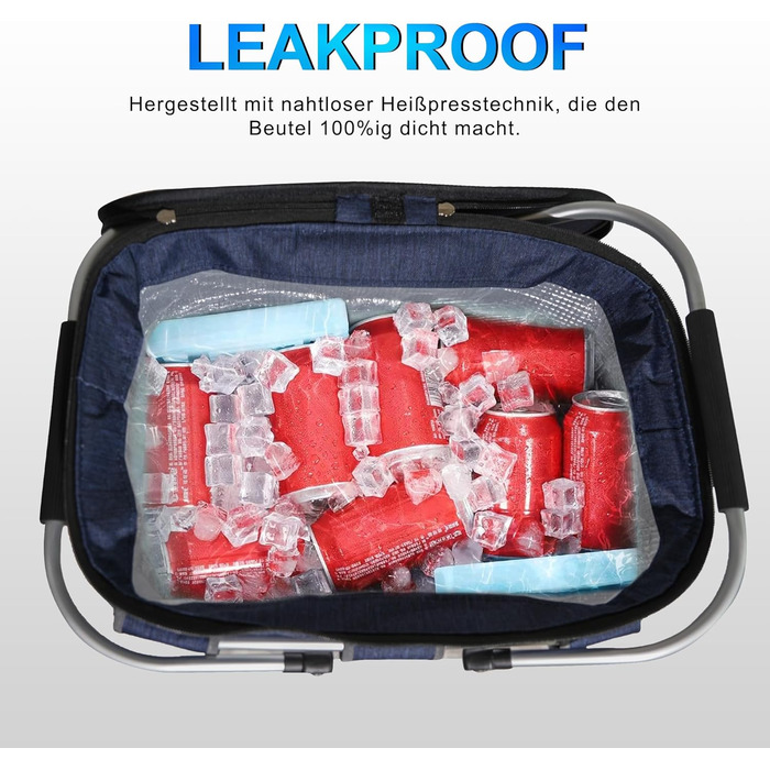 Великий кошик для покупок, сумка-холодильник, ізольований кошик, сумка-холодильник для пікніка, кошик для пікніка з двома ручками - для подорожей/пікніка/покупок/подарунків, XL, темно-синій