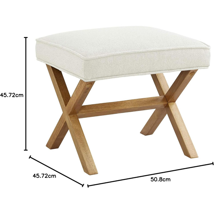 Сучасний м&39який табурет Storeo Basics, м&39який, квадратний, для вхідної зони, коридору, вітальні, льон, масив дерева, колір слонової кістки, 45,7 x 50,8 x 45,7 см, в стилі пуфа