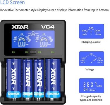 Зарядний пристрій 18650, 4 слоти. Швидкий зарядний пристрій 18650 з РК-дисплеєм, для літієвих акумуляторів-ліхтариків, що перезаряджаються, Ni-MH Ni-Cd AA AAA 10440 26650 14500 16340 18560 25500