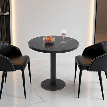 Круглий обідній стіл Mingone, маленький кухонний стіл з мармуровою стільницею та металевими ніжками, 80x80 см, чорний