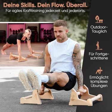 Ручки AS Calisthenics 3-в-1 - Паралети з регулюванням висоти для віджимань, підйомів та стійки на руках Нековзні та ергономічні грифи для віджимань з високоякісної деревини Ідеально підходить для домашнього спортзалу та тренувань на свіжому повітрі