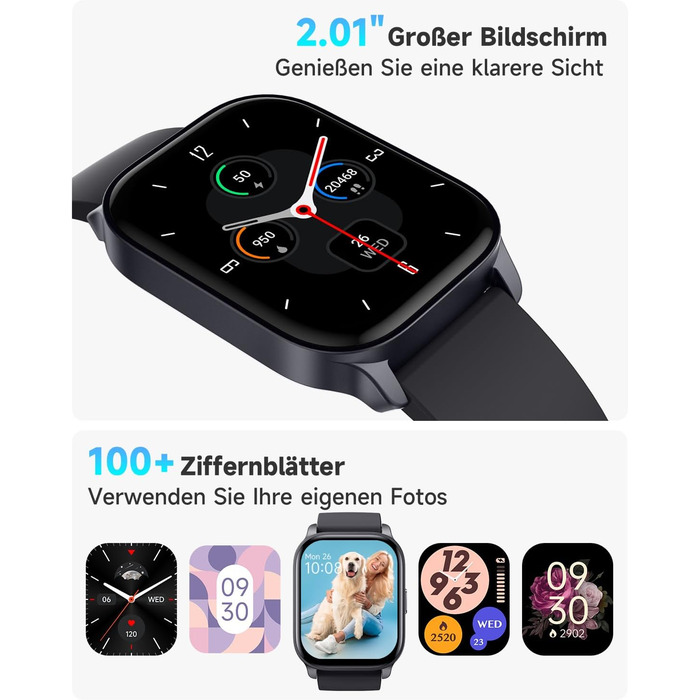 Розумний годинник TOOBUR з функцією телефону, сумісний з Alexa, фітнес-годинник зі 100 видами спорту, серцевий ритм, сон, фітнес-трекер для чоловіків та жінок, водонепроникний IP68, сумісний з Android та iOS, темно-чорний